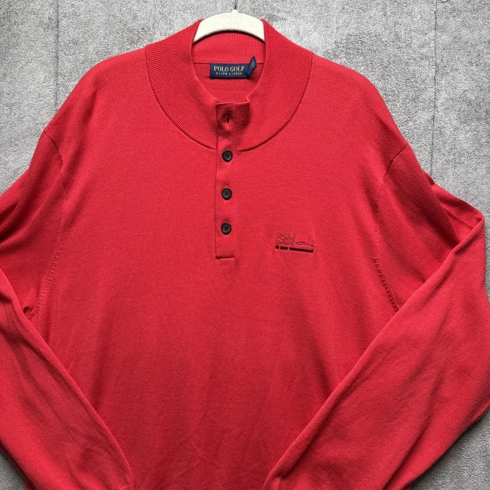 polo golf ralph lauren Henley Sweater Mens XXL Red Merino Wool‎ Embroidered Logo